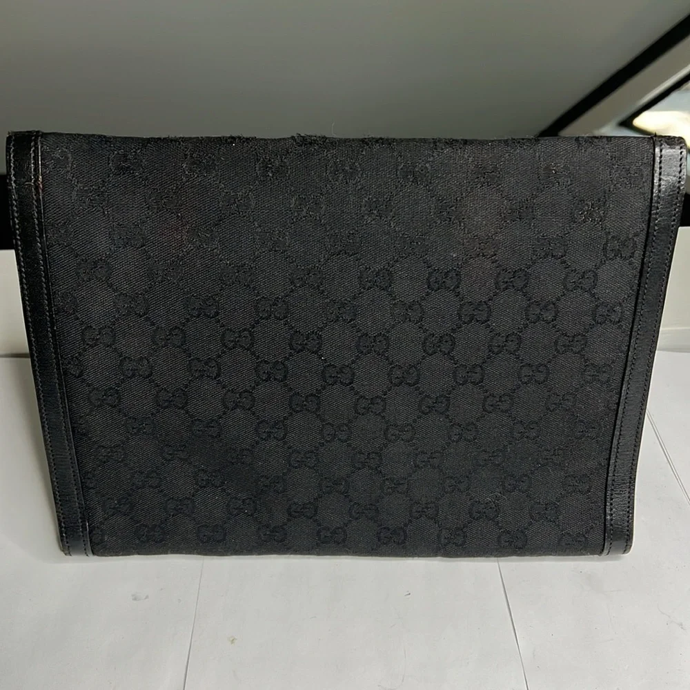 Gucci Black Logo Canvas and Leather Envelope Clutch Bag